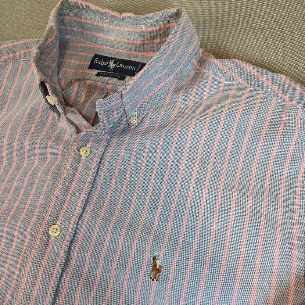 Ralph Lauren Striped Button Down Shirt Men’s 17-35 Purple Pink Cotton